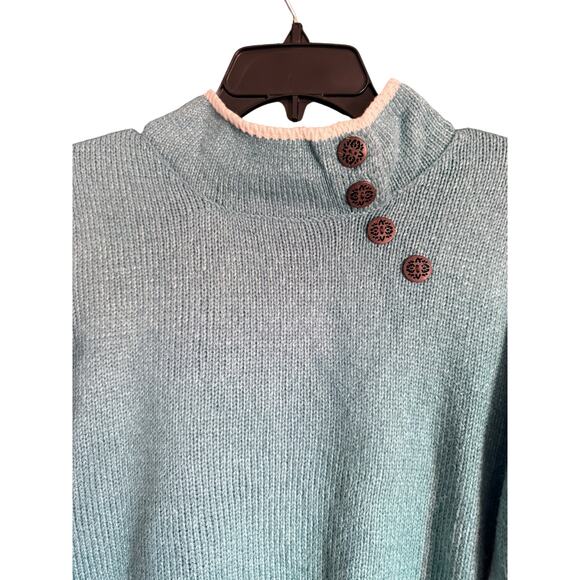 Beautiful Turquoise Appleseed’s Sweater with Wooden Button Accents Size Large - Picture 3 of 7
